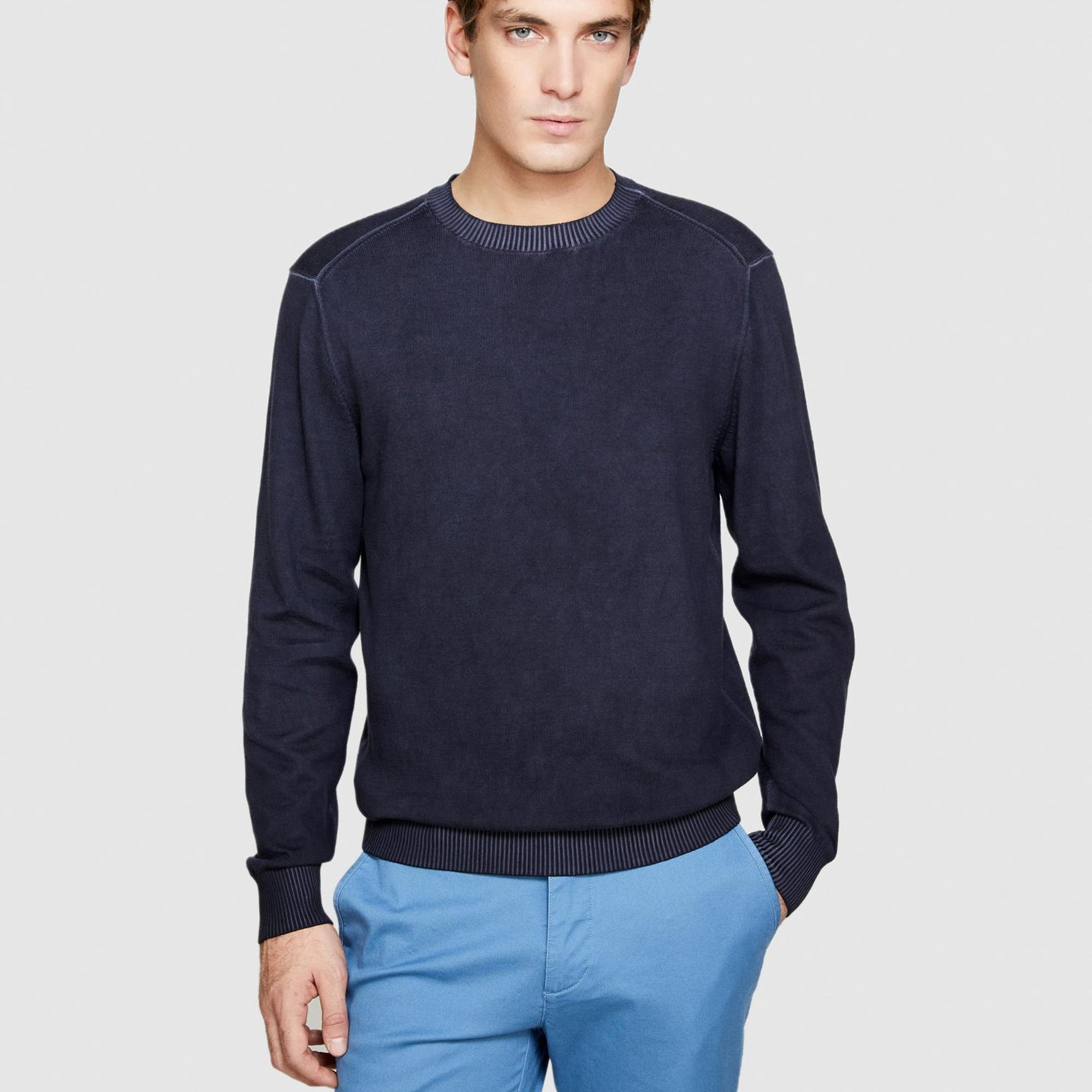 Erkek Siyah %100 Pamuk Soldurma Bisiklet Yaka Kazak