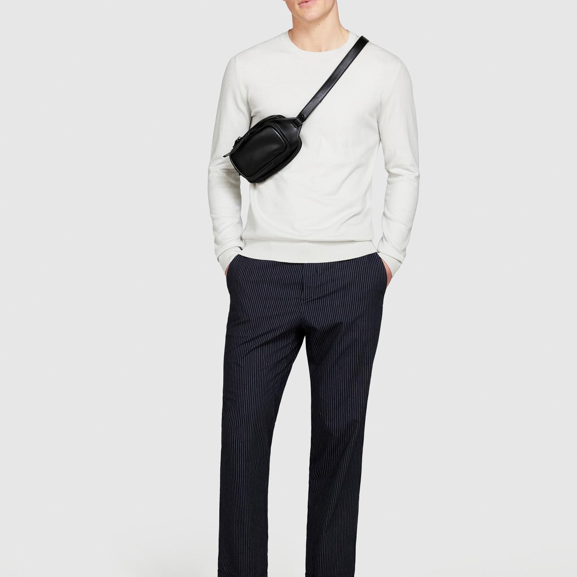 Erkek Açık Gri KOTON KARIŞIMLI BİSİKLET YAKA KAZAK