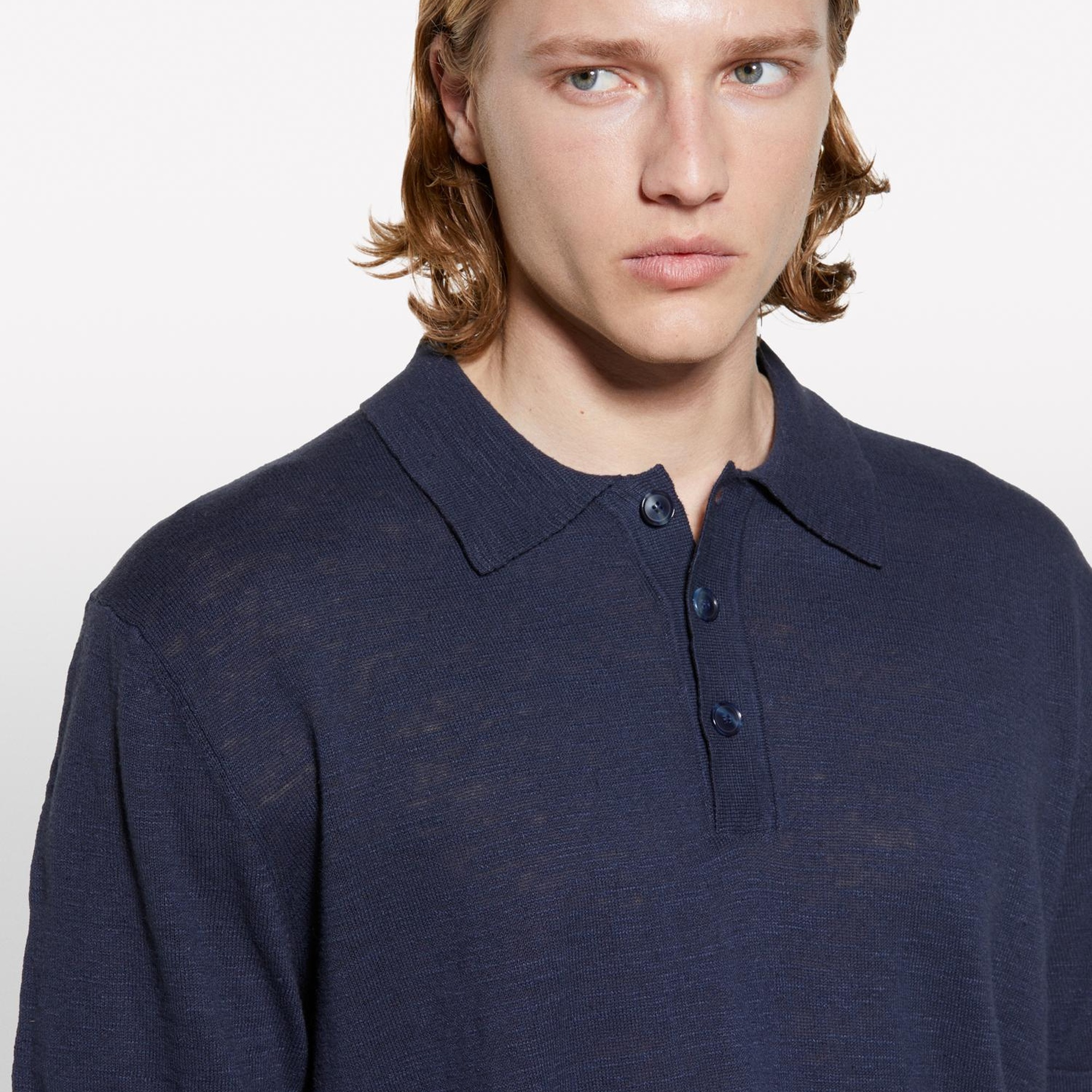 Erkek Koyu Lacivert Keten Karışımlı Triko Polo T-Shirt