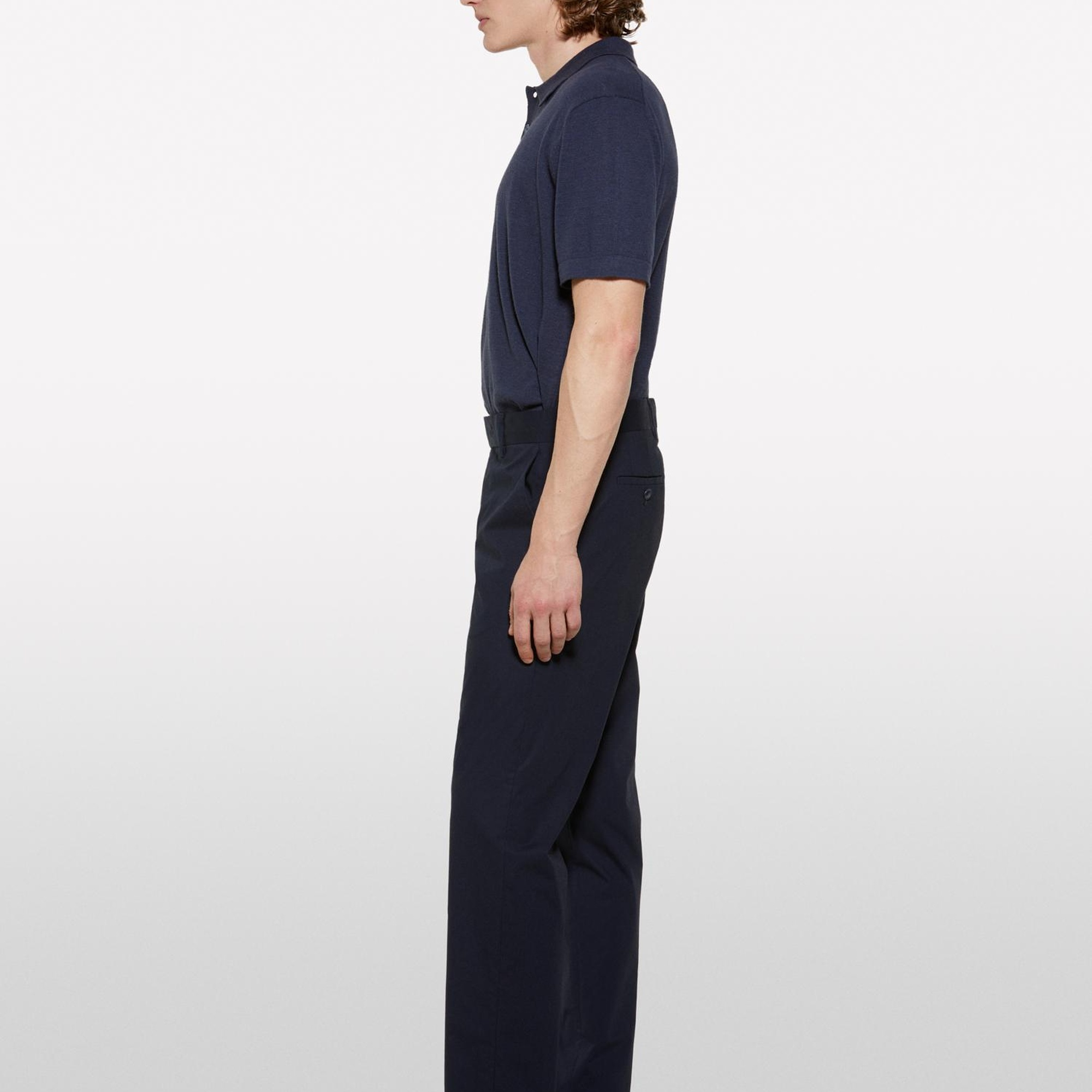 Erkek Koyu Lacivert Keten Karışımlı Triko Polo T-Shirt