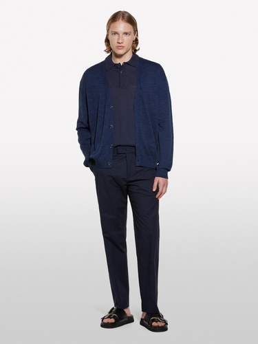  Erkek Koyu Lacivert Keten Karışımlı Triko Polo T-Shirt