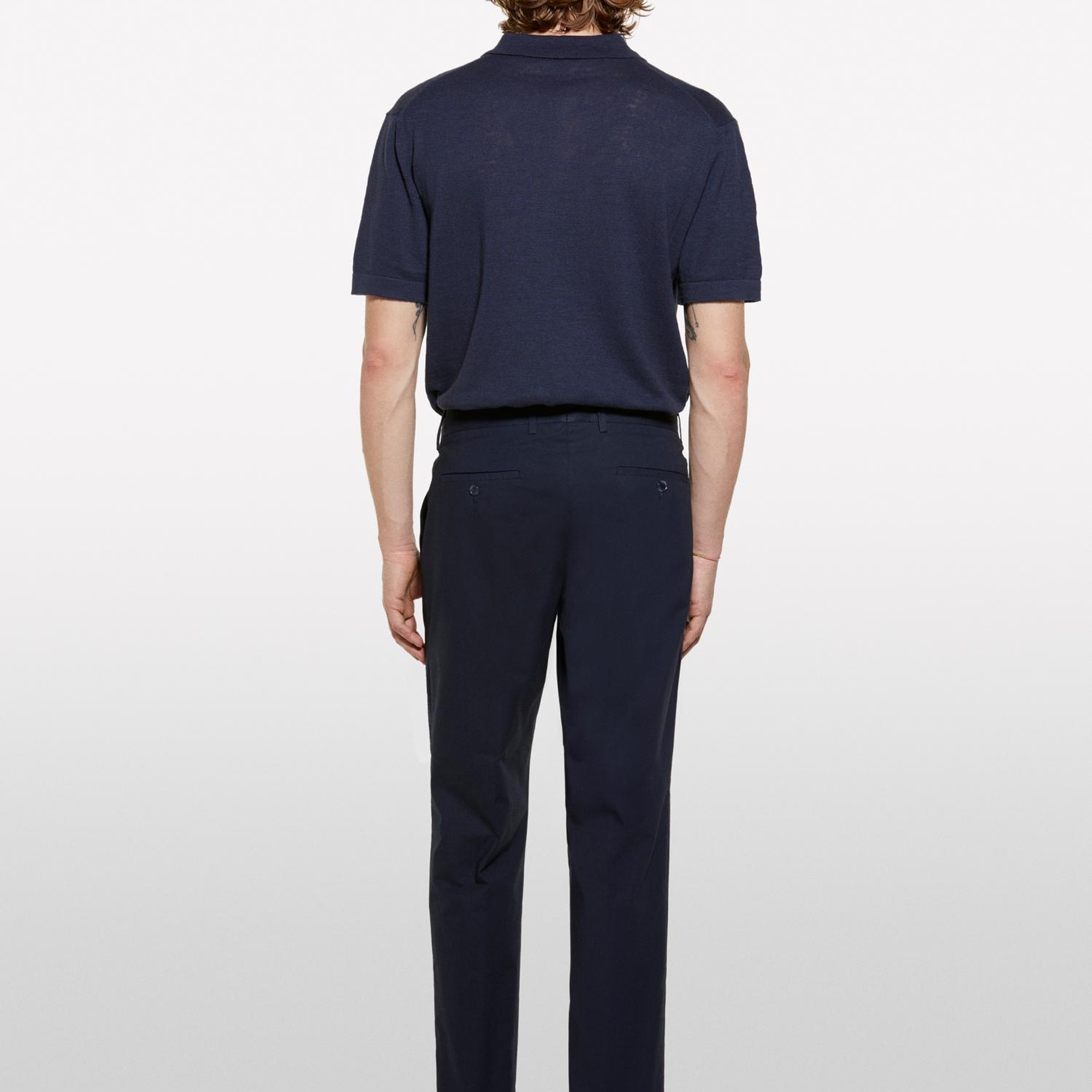 Erkek Koyu Lacivert Keten Karışımlı Triko Polo T-Shirt