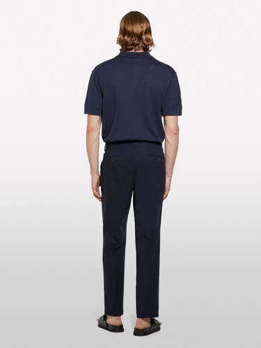  Erkek Koyu Lacivert Keten Karışımlı Triko Polo T-Shirt