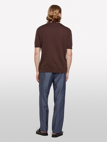  Erkek Koyu kahverengi %100 Pamuk Ribana Detaylı Kısa Kollu Kazak