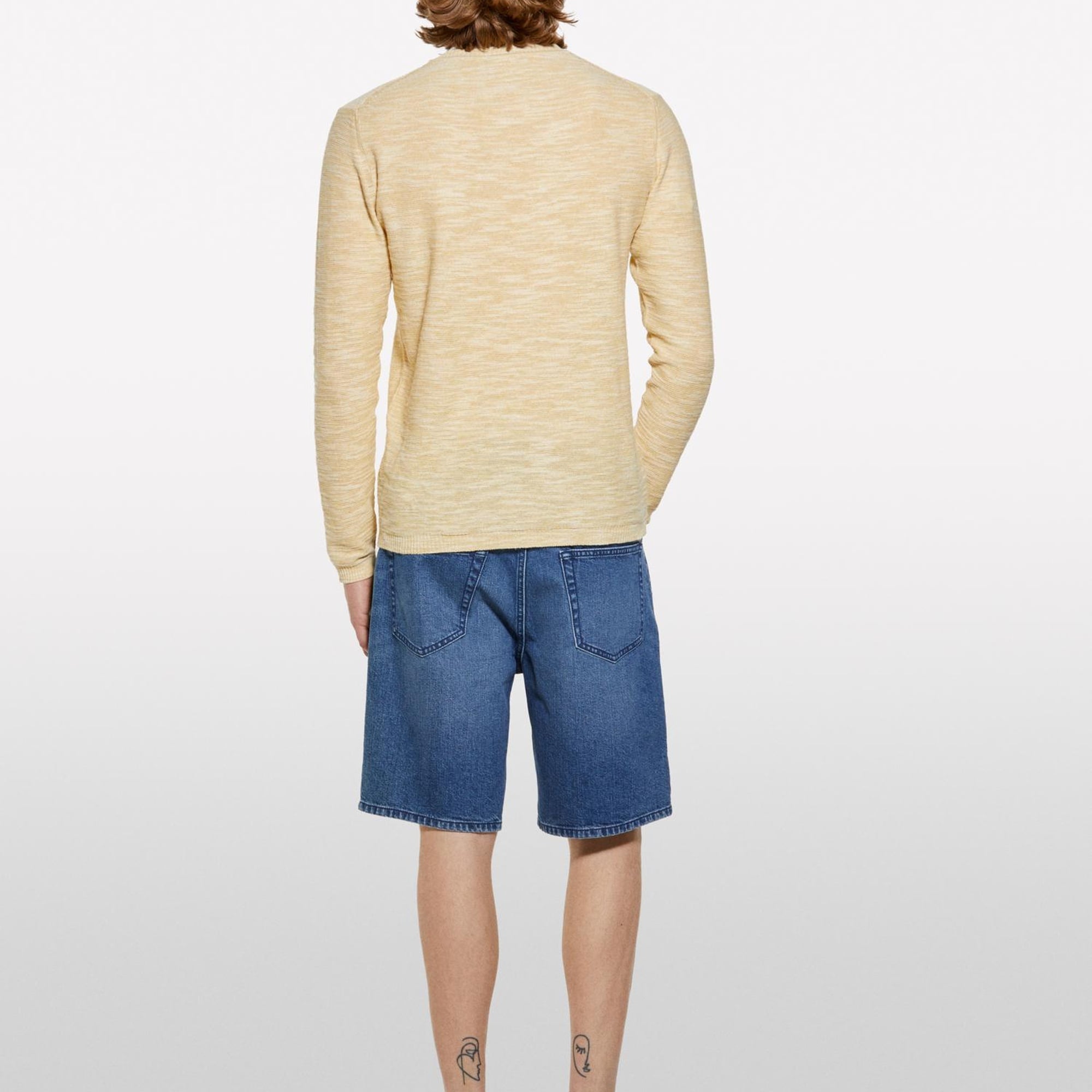 Erkek Açık Hardal Pamuk Karışımlı Uzun Kollu Bisiklet Yaka Kazak