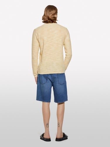  Erkek Açık Hardal Pamuk Karışımlı Uzun Kollu Bisiklet Yaka Kazak