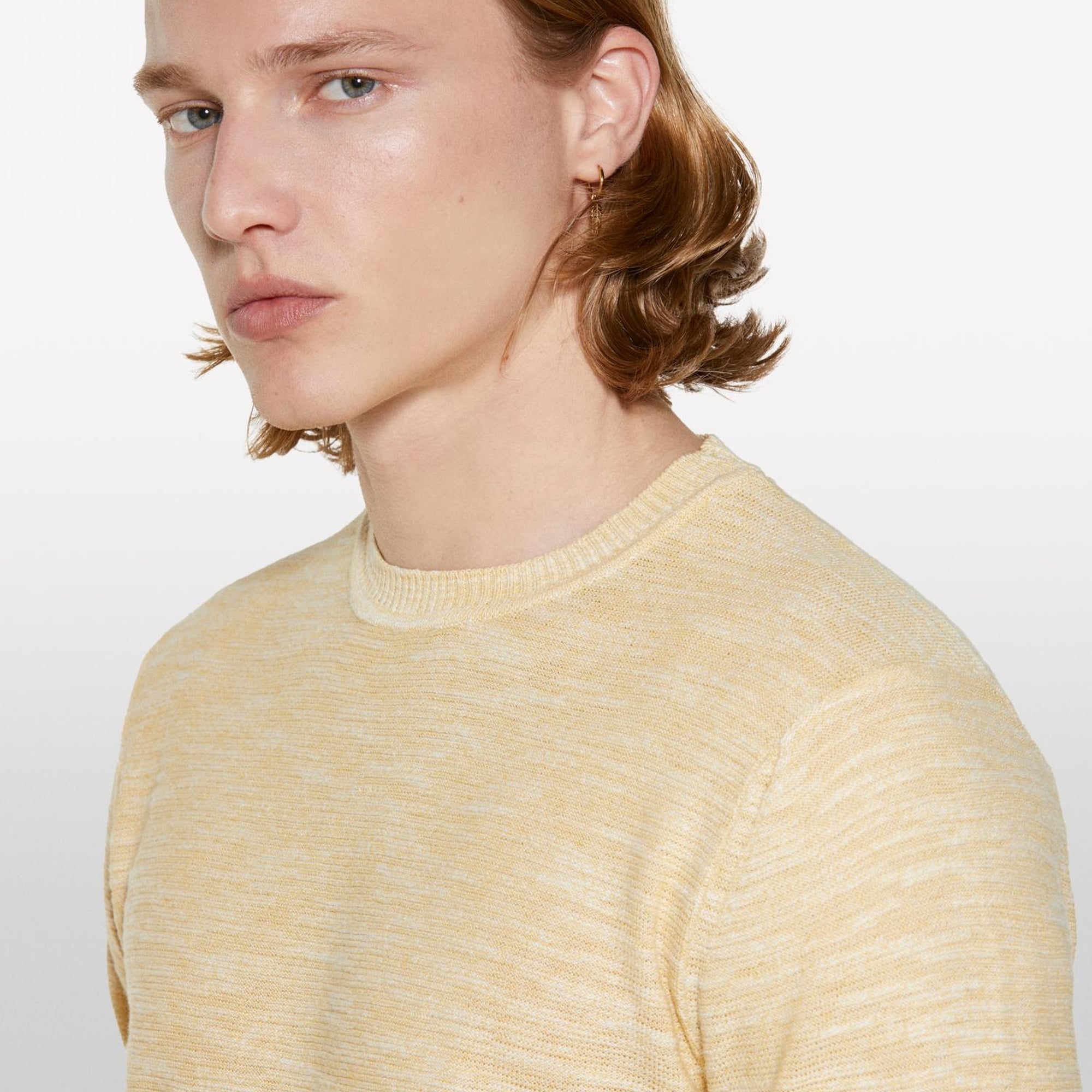 Erkek Açık Hardal Pamuk Karışımlı Uzun Kollu Bisiklet Yaka Kazak