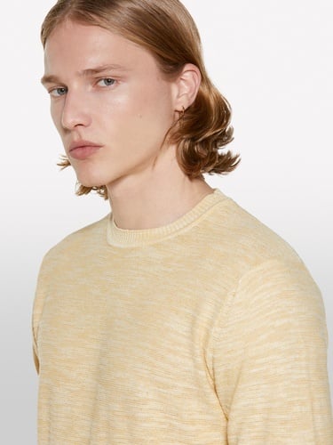  Erkek Açık Hardal Pamuk Karışımlı Uzun Kollu Bisiklet Yaka Kazak