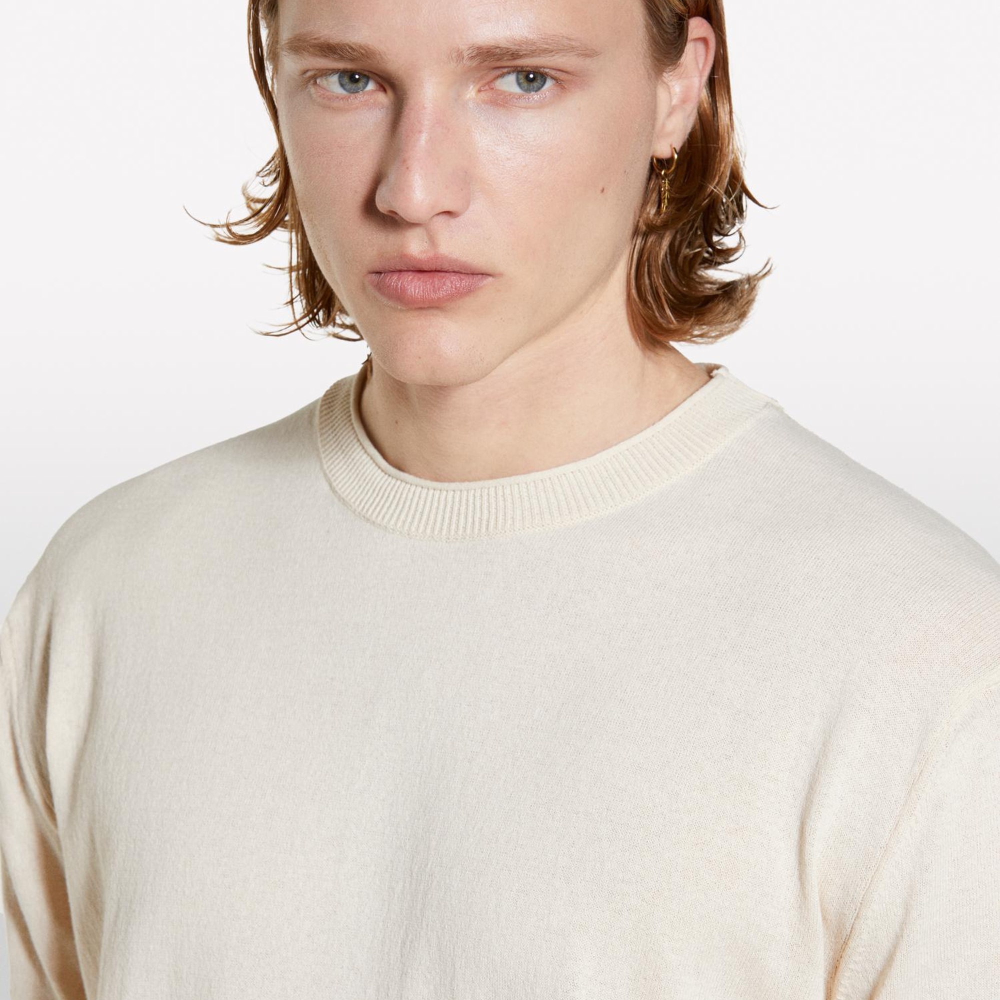 Erkek Açık Sarı %100 Pamuk Ribana Detaylı Kısa Kollu Kazak