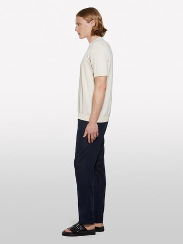  Erkek Açık Sarı %100 Pamuk Ribana Detaylı Kısa Kollu Kazak