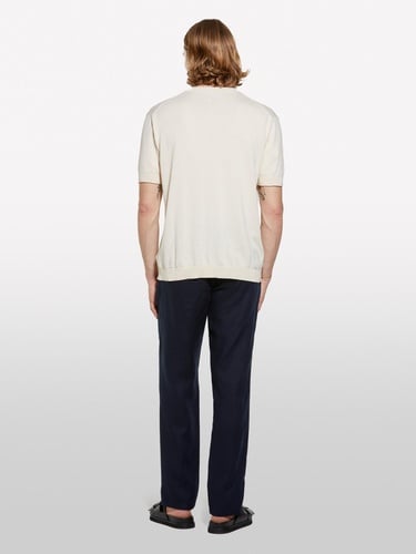  Erkek Açık Sarı %100 Pamuk Ribana Detaylı Kısa Kollu Kazak