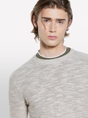  Erkek Krem Pamuk Karışımlı Uzun Kollu Bisiklet Yaka Kazak