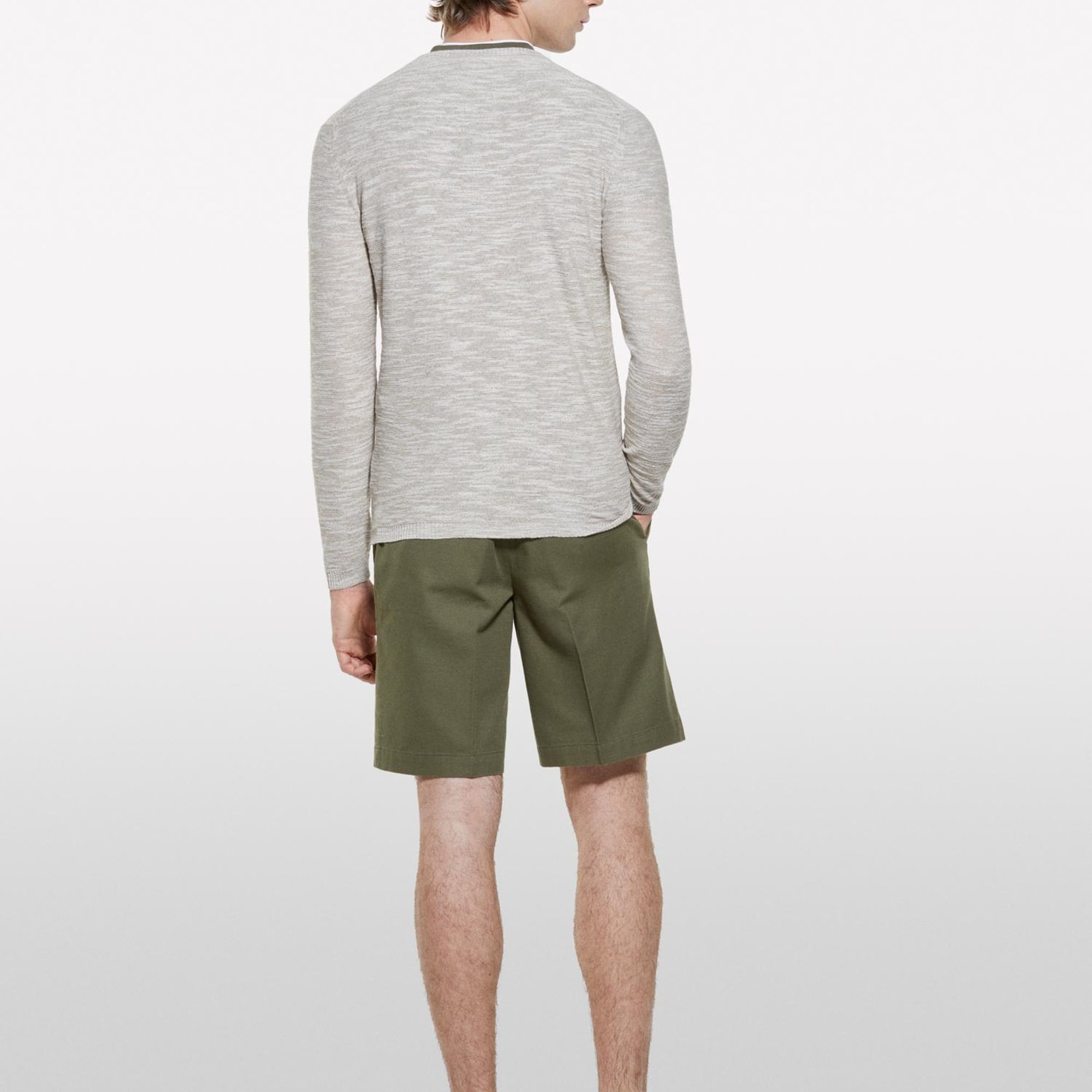 Erkek Krem Pamuk Karışımlı Uzun Kollu Bisiklet Yaka Kazak