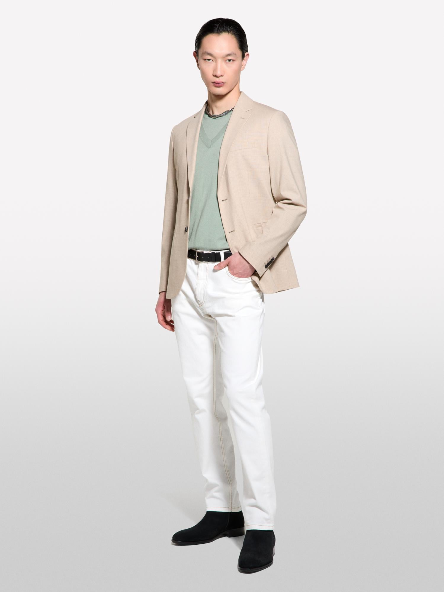  Erkek Krem Yün Karışımlı Slim Comfort Fit Blazer Ceket