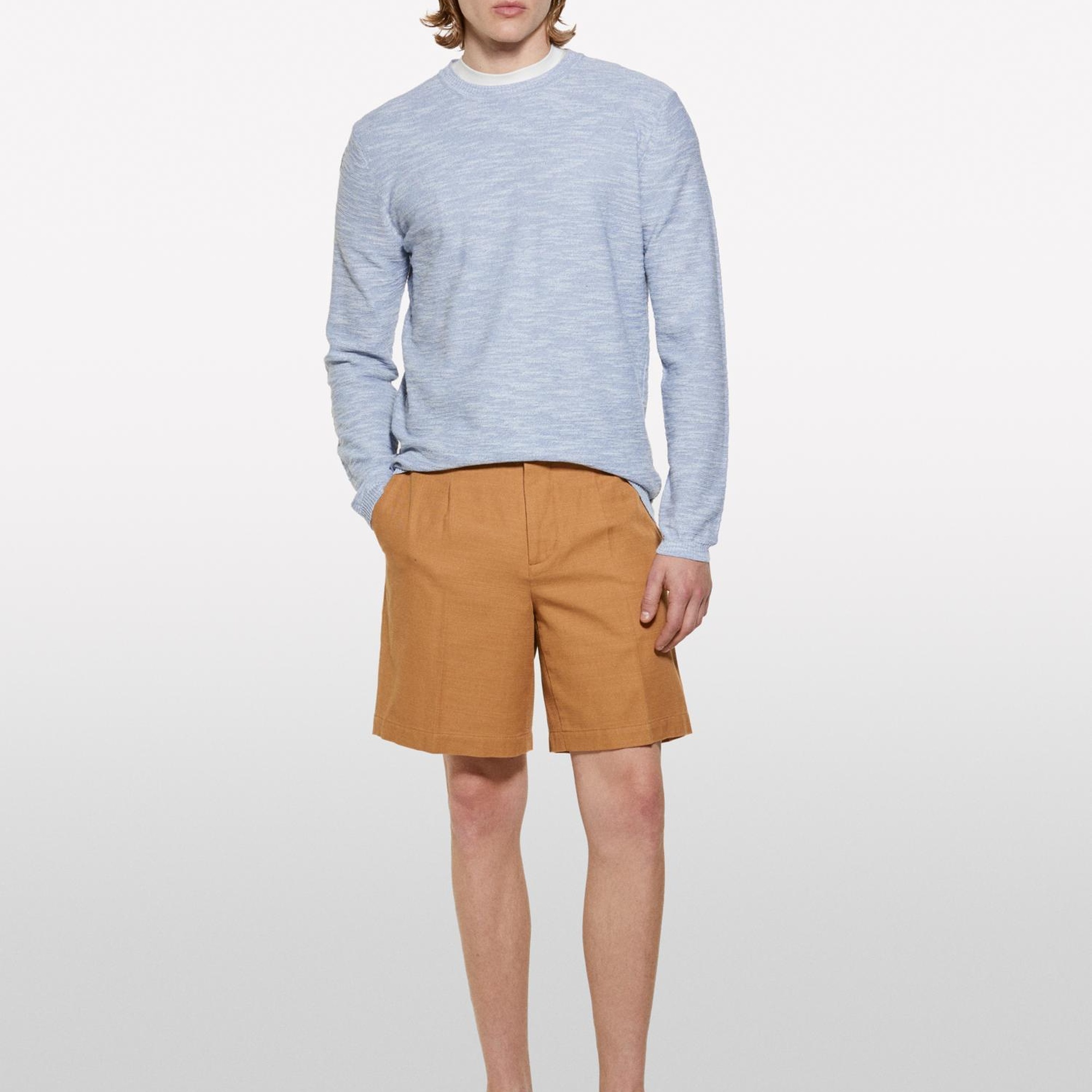 Erkek Açık Mavi Pamuk Karışımlı Uzun Kollu Bisiklet Yaka Kazak