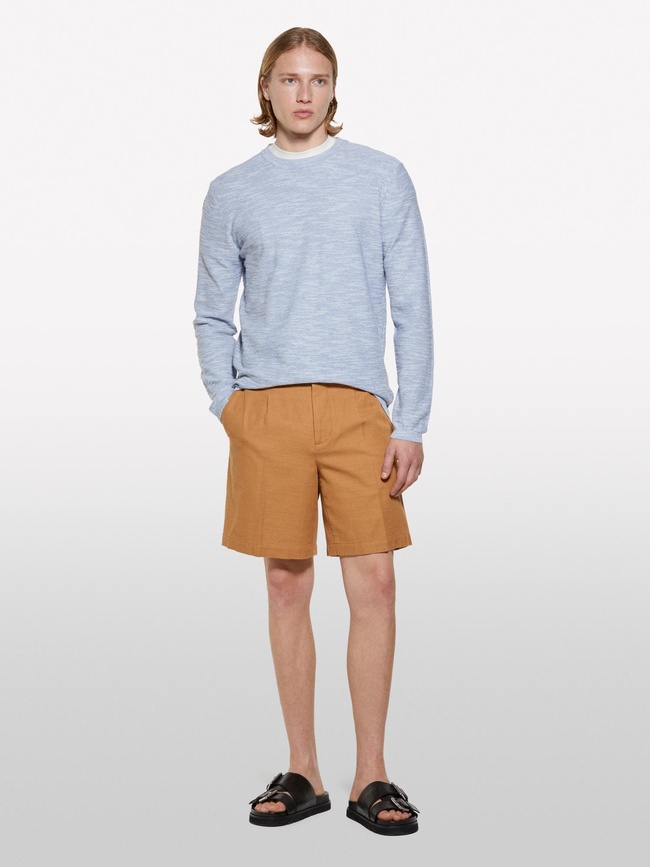  Erkek Açık Mavi Pamuk Karışımlı Uzun Kollu Bisiklet Yaka Kazak