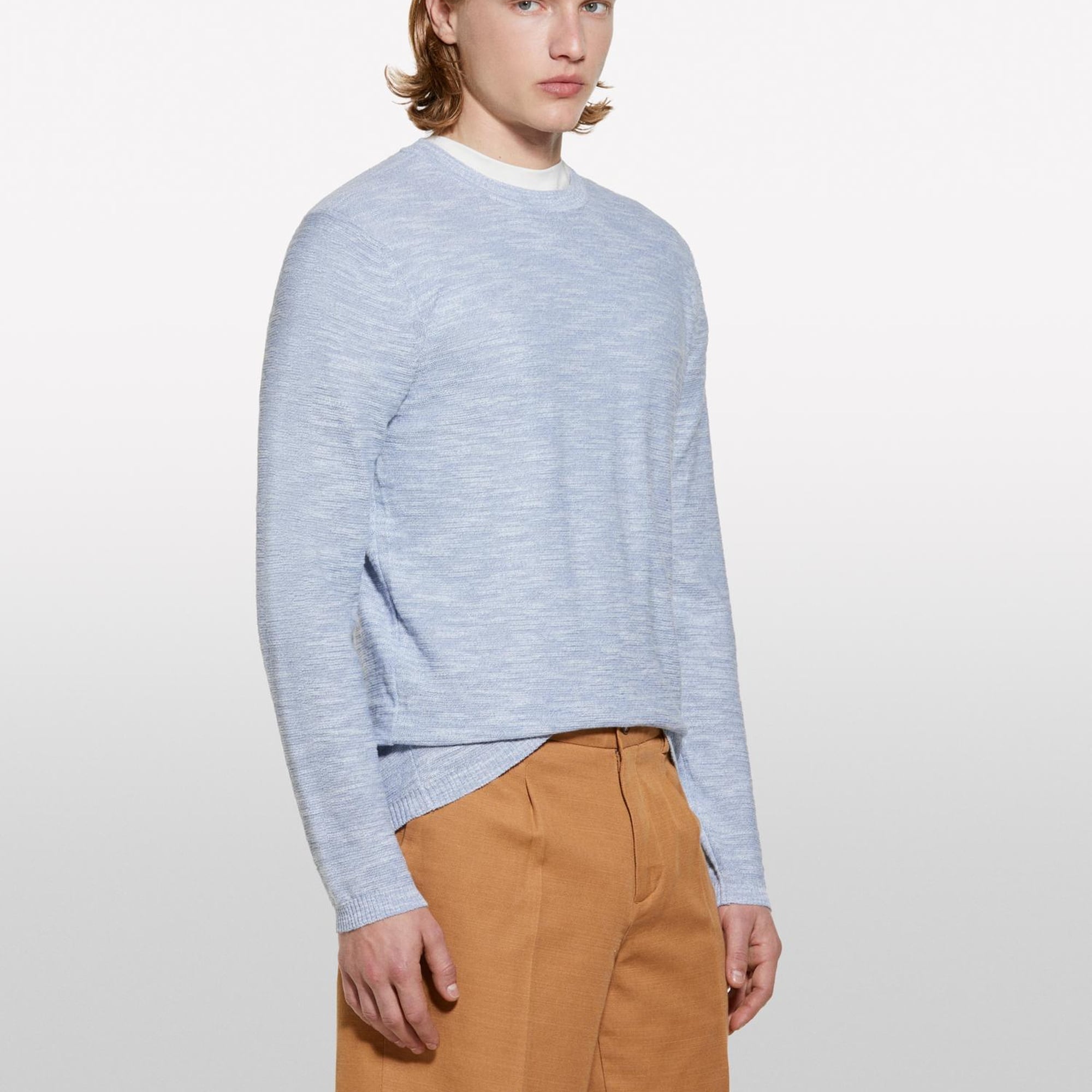 Erkek Açık Mavi Pamuk Karışımlı Uzun Kollu Bisiklet Yaka Kazak