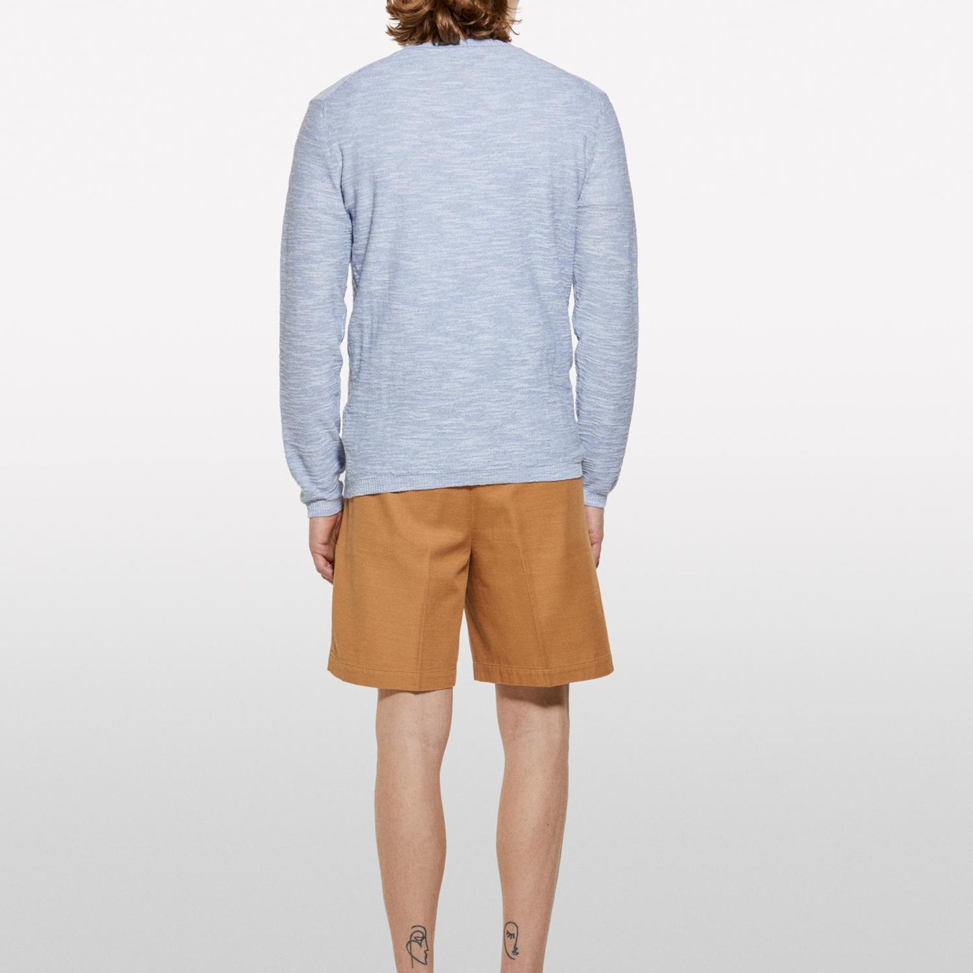 Erkek Açık Mavi Pamuk Karışımlı Uzun Kollu Bisiklet Yaka Kazak