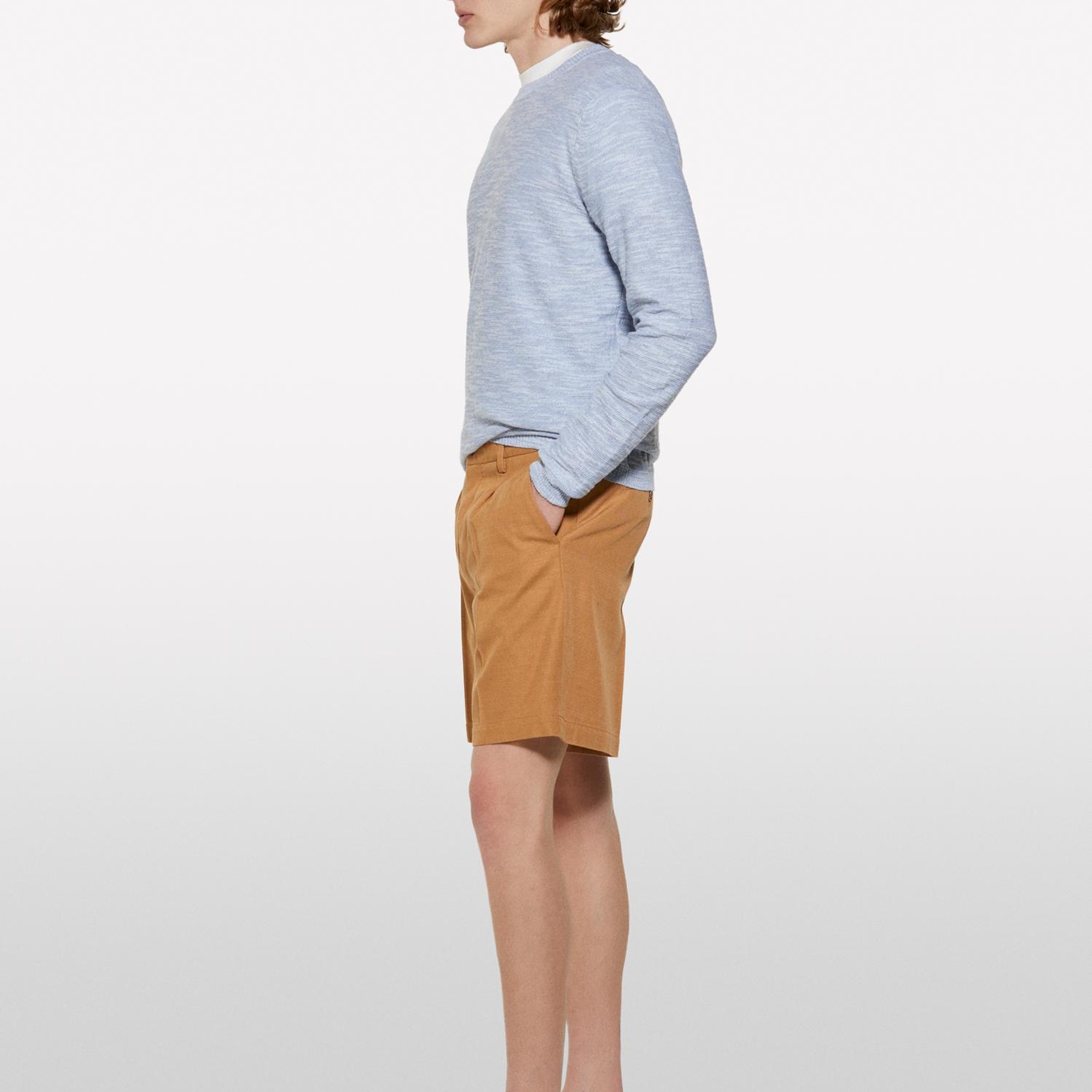 Erkek Açık Mavi Pamuk Karışımlı Uzun Kollu Bisiklet Yaka Kazak