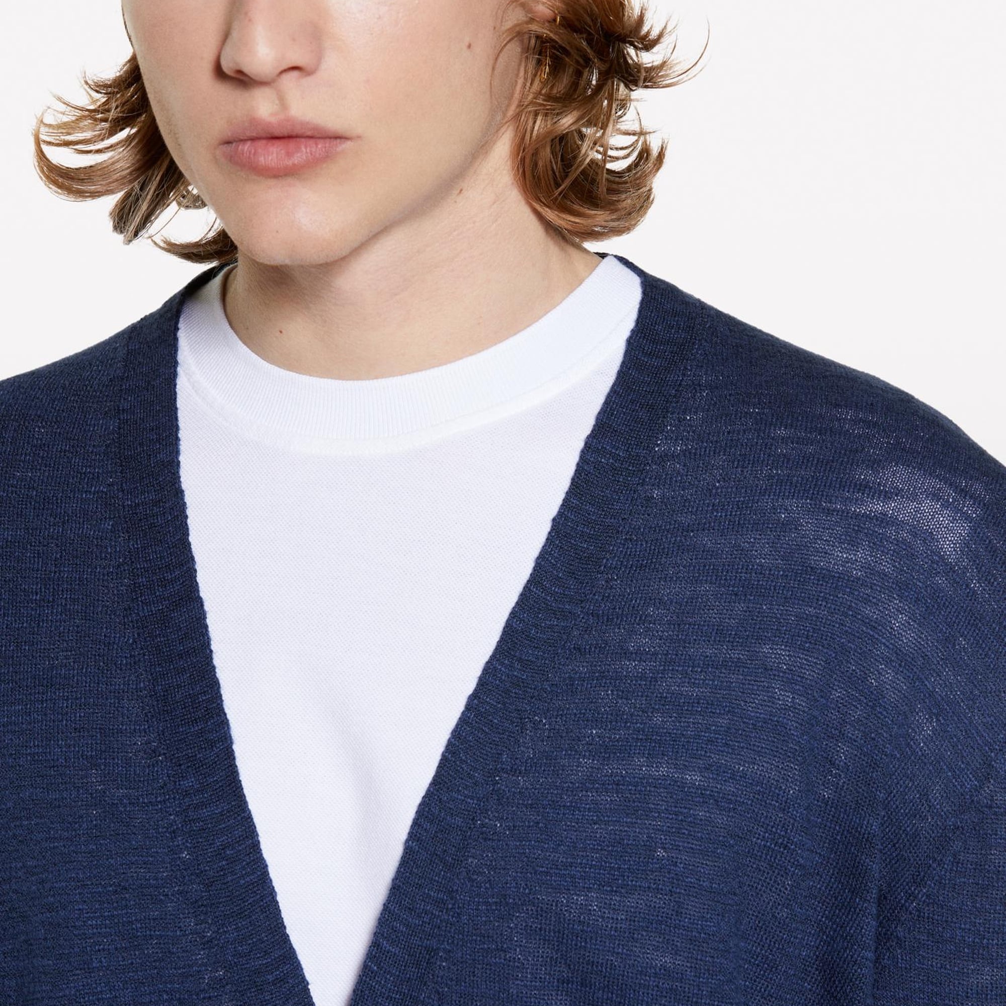 Erkek Lacivert %100 Pamuk Manşet Detaylı Önü Düğmeli Hırka