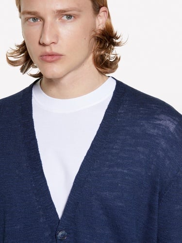  Erkek Lacivert %100 Pamuk Manşet Detaylı Önü Düğmeli Hırka