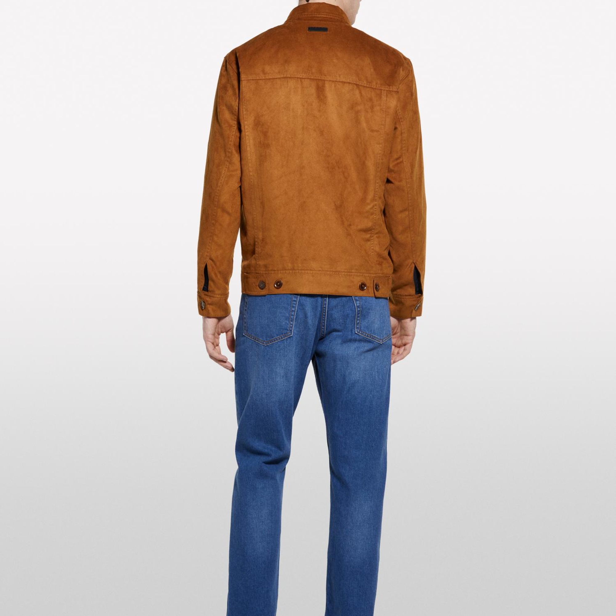 Erkek Vizon Suni Süet Regular Fit Harrington Ceket