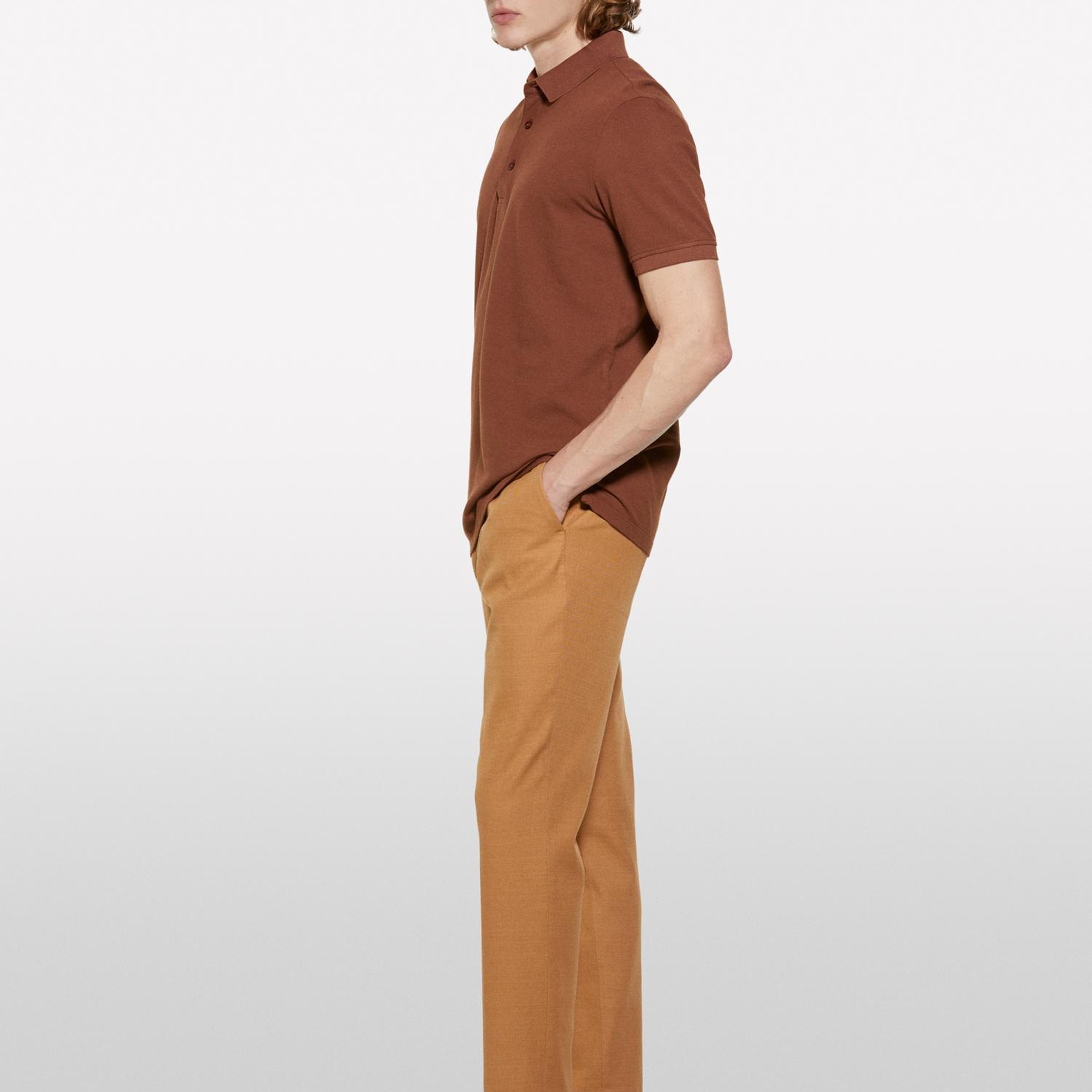 Erkek Kahverengi %100 Pamuk Regular Fit Polo T-Shirt