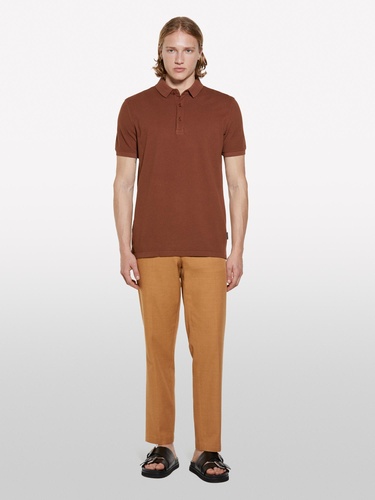  Erkek Kahverengi %100 Pamuk Regular Fit Polo T-Shirt
