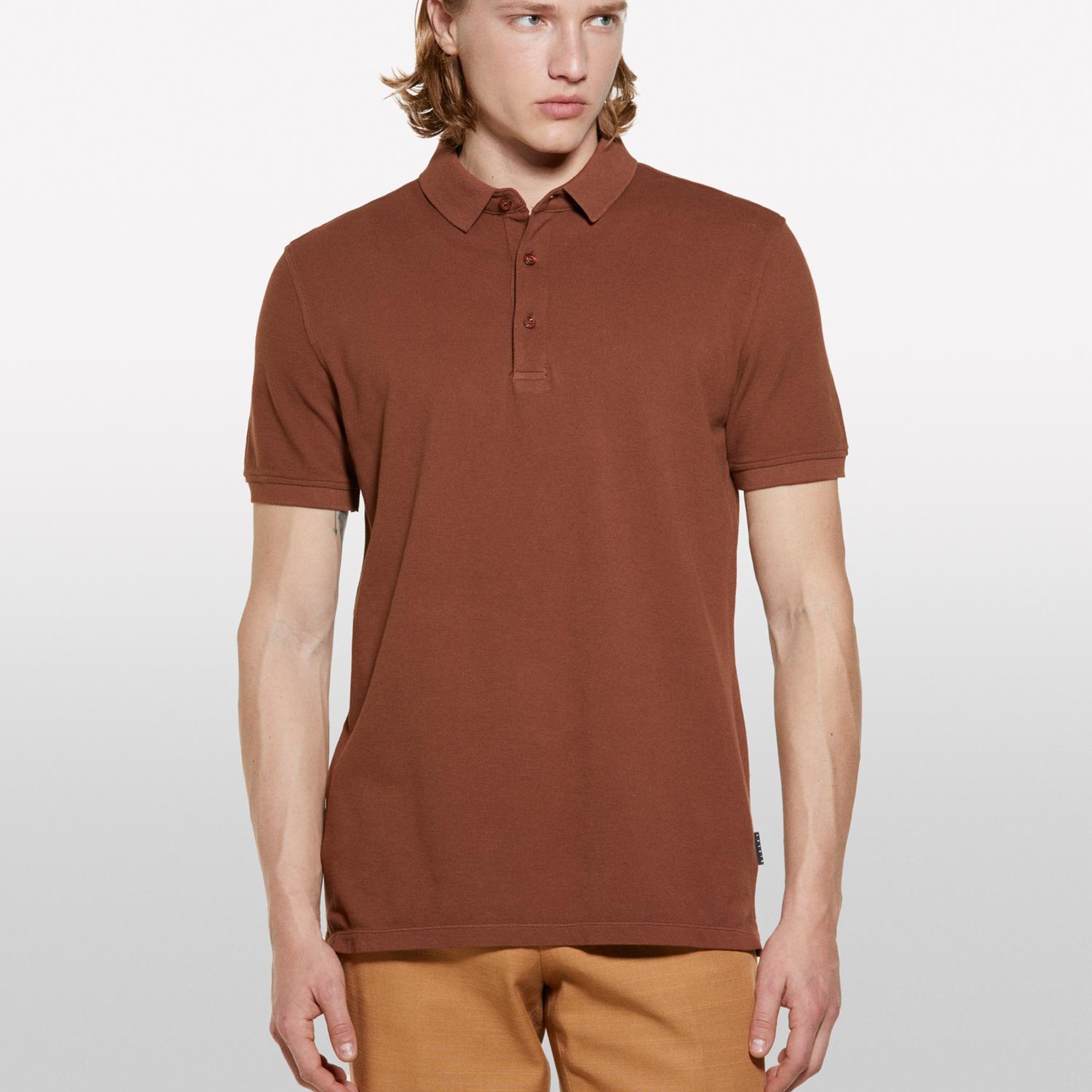 Erkek Kahverengi %100 Pamuk Regular Fit Polo T-Shirt