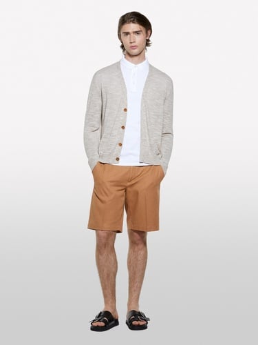  Erkek Krem %100 Pamuk Manşet Detaylı Önü Düğmeli Hırka