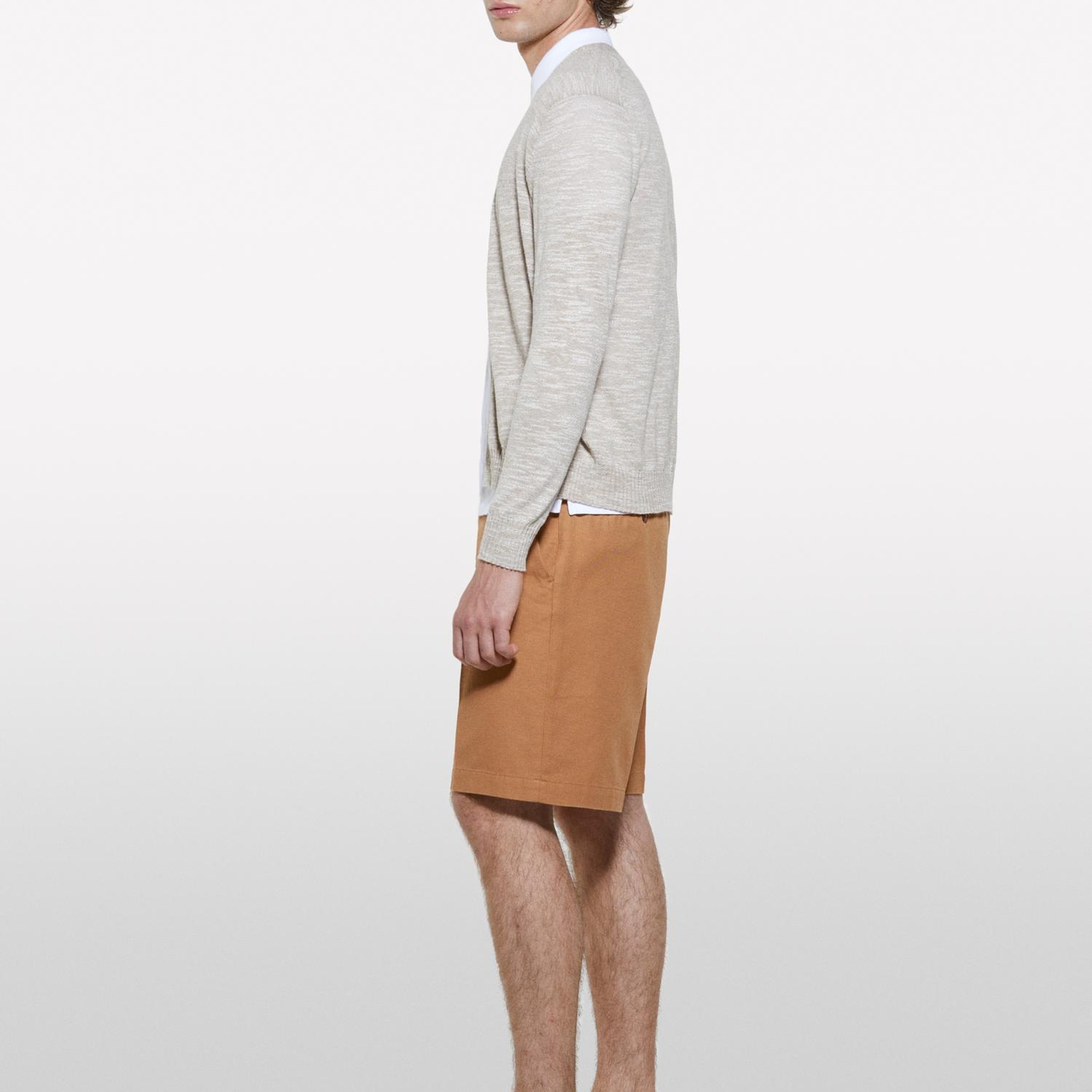 Erkek Krem %100 Pamuk Manşet Detaylı Önü Düğmeli Hırka