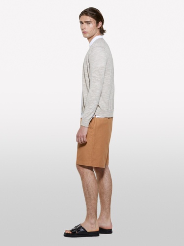  Erkek Krem %100 Pamuk Manşet Detaylı Önü Düğmeli Hırka