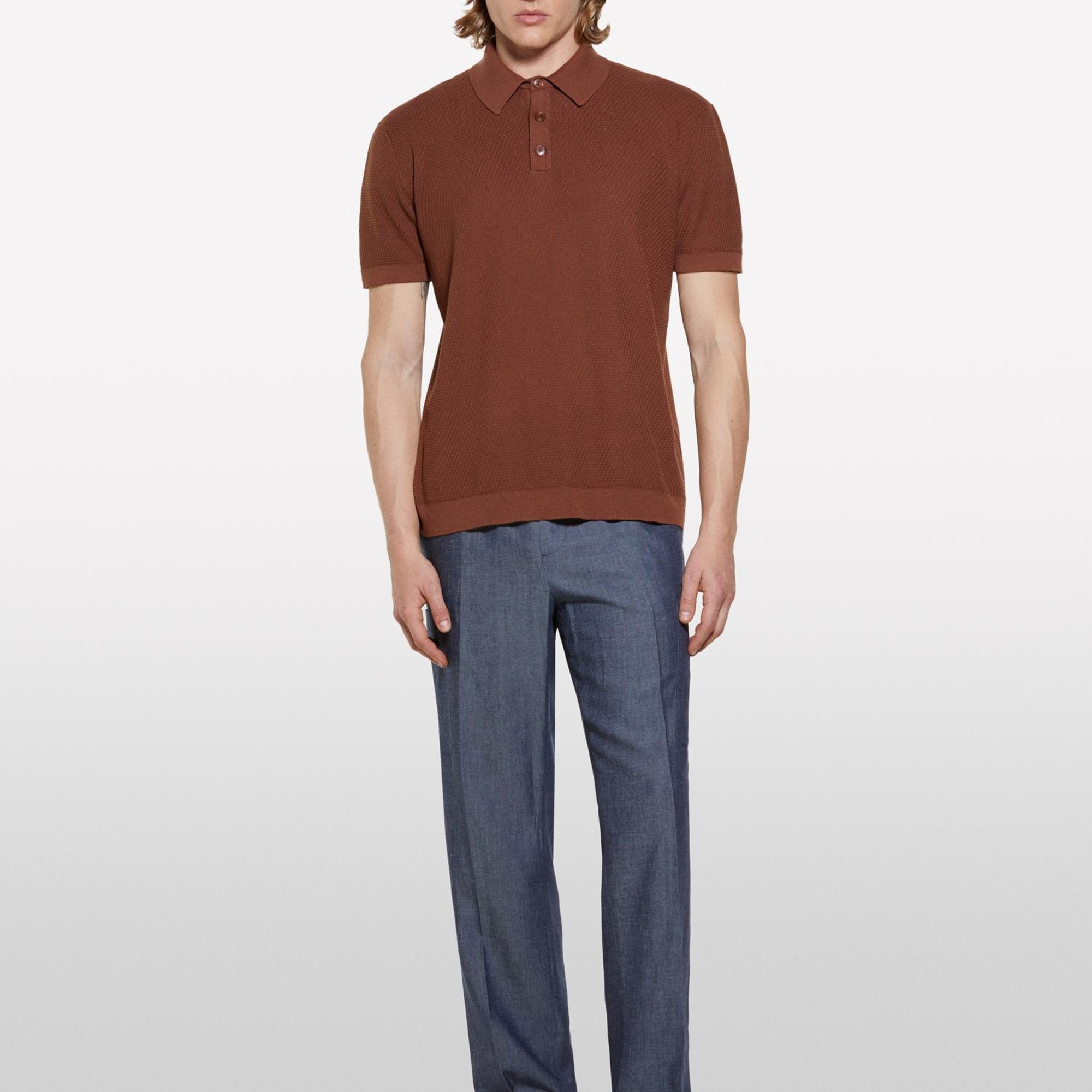 Erkek Kahverengi %100 Pamuk Triko Polo T-Shirt