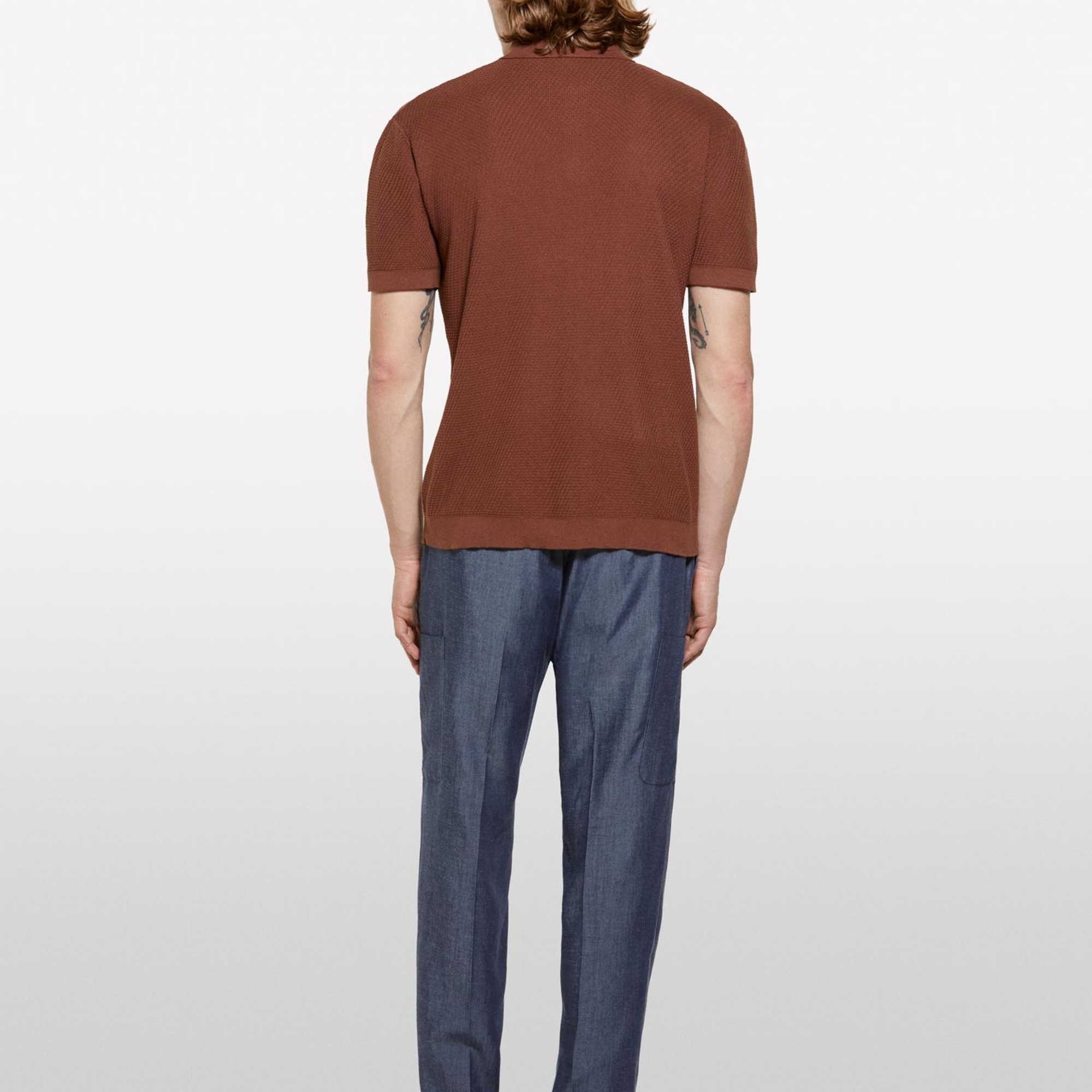 Erkek Kahverengi %100 Pamuk Triko Polo T-Shirt