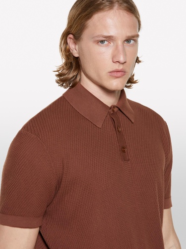  Erkek Kahverengi %100 Pamuk Triko Polo T-Shirt