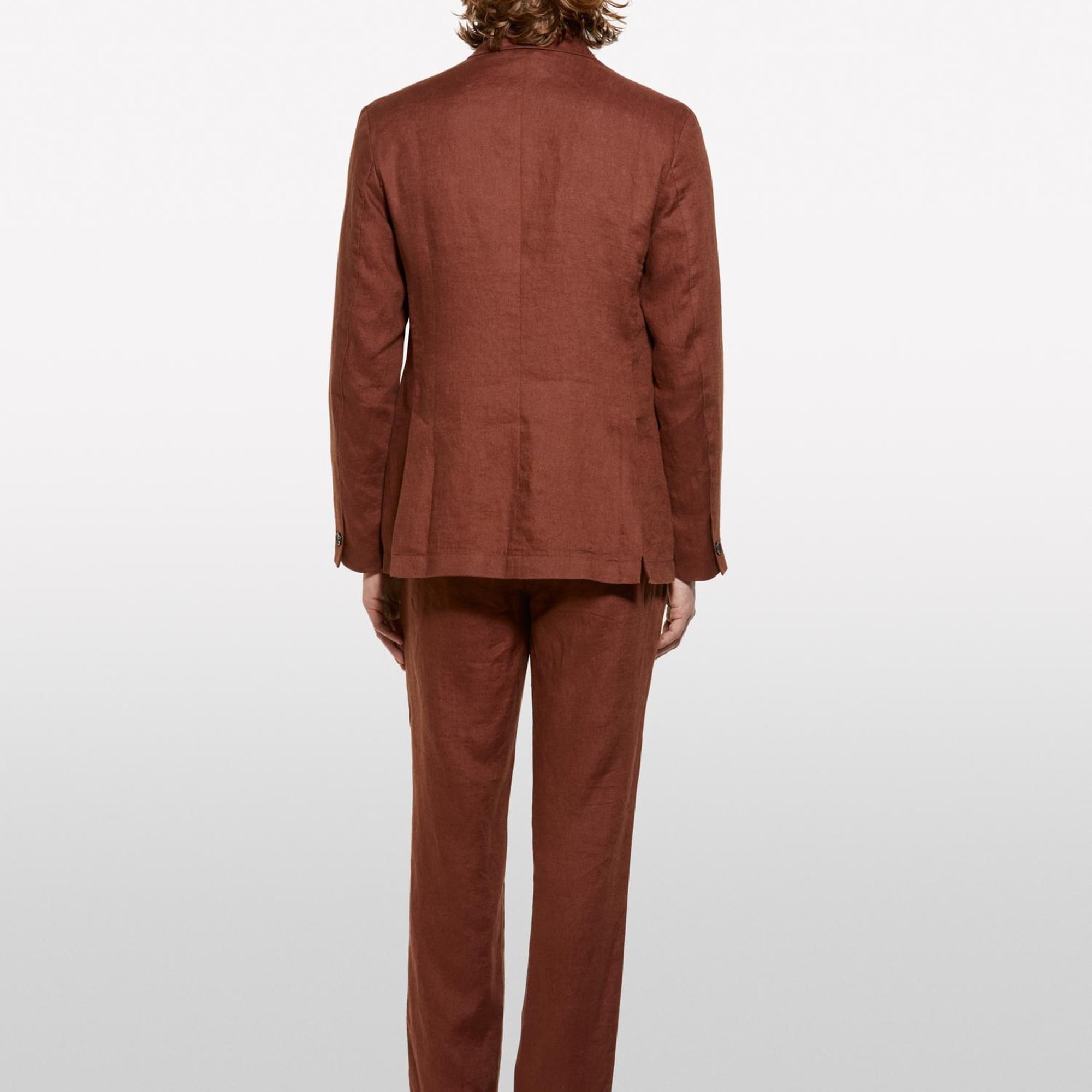 Erkek Kahverengi %100 Keten Astarsız Rahat Kalıp Ceket