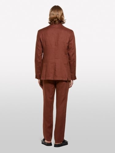  Erkek Kahverengi %100 Keten Astarsız Rahat Kalıp Ceket