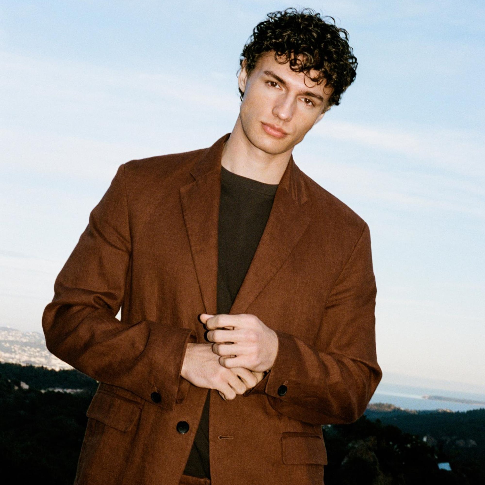 Erkek Kahverengi %100 Keten Astarsız Rahat Kalıp Ceket