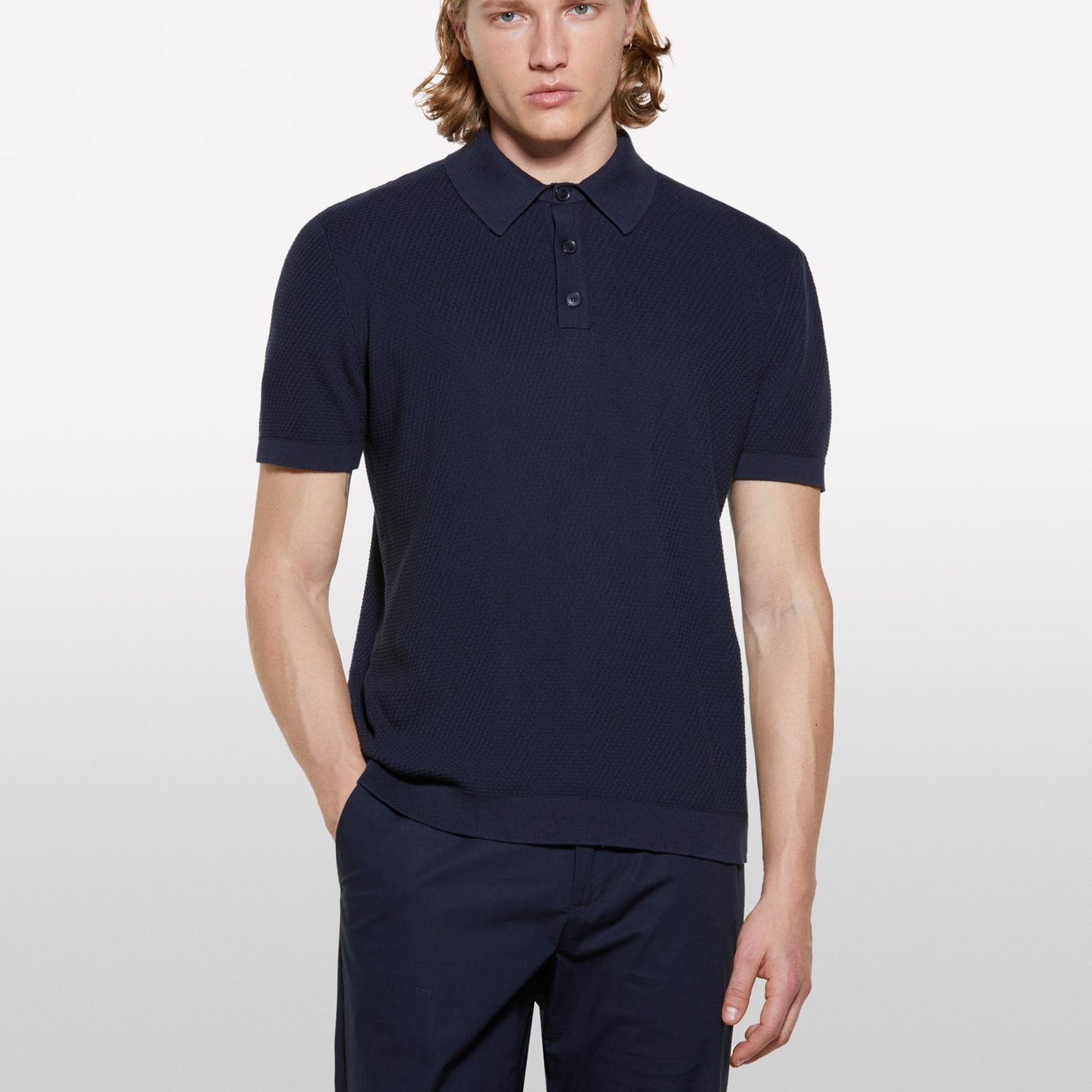 Erkek Koyu Lacivert %100 Pamuk Triko Polo T-Shirt