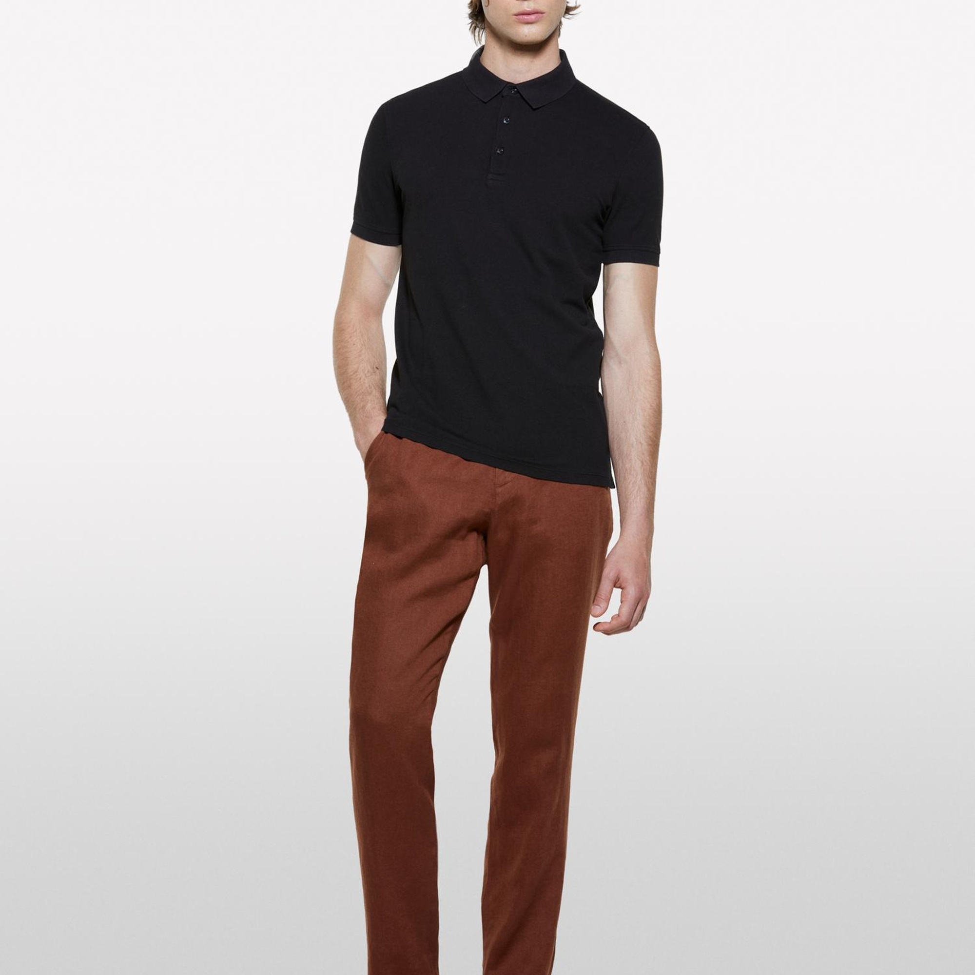 Erkek Siyah %100 Pamuk Regular Fit Polo T-Shirt