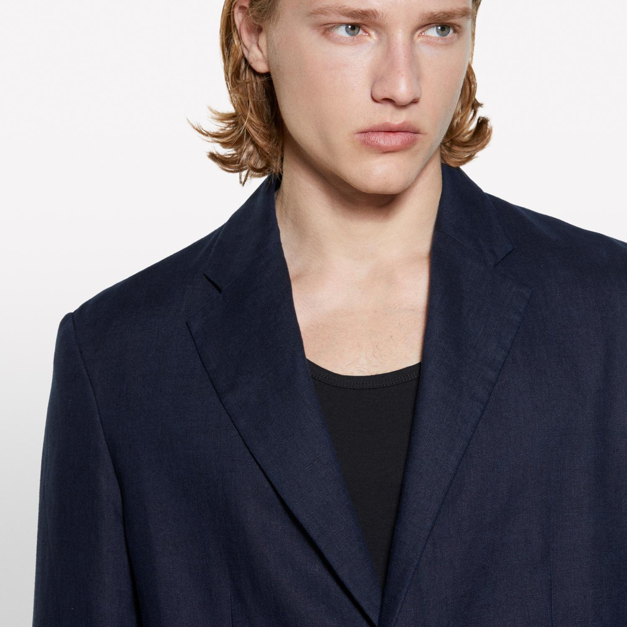 Erkek Koyu Lacivert %100 Keten Astarsız Rahat Kalıp Ceket