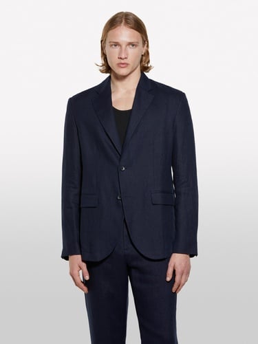  Erkek Koyu Lacivert %100 Keten Astarsız Rahat Kalıp Ceket