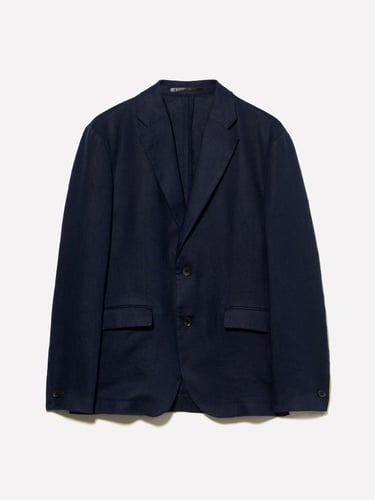  Erkek Koyu Lacivert %100 Keten Astarsız Rahat Kalıp Ceket