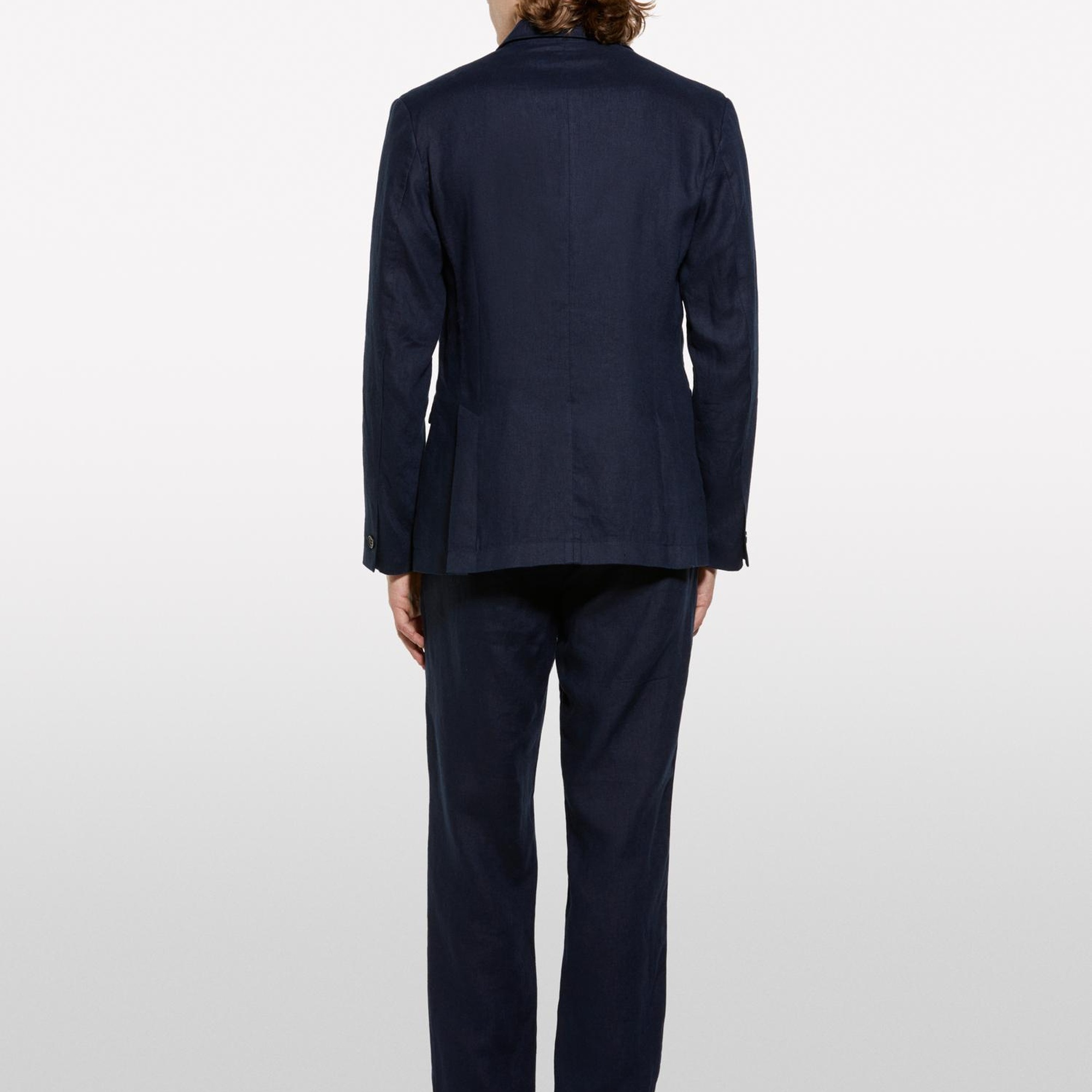 Erkek Koyu Lacivert %100 Keten Astarsız Rahat Kalıp Ceket