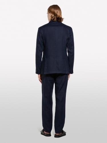  Erkek Koyu Lacivert %100 Keten Astarsız Rahat Kalıp Ceket