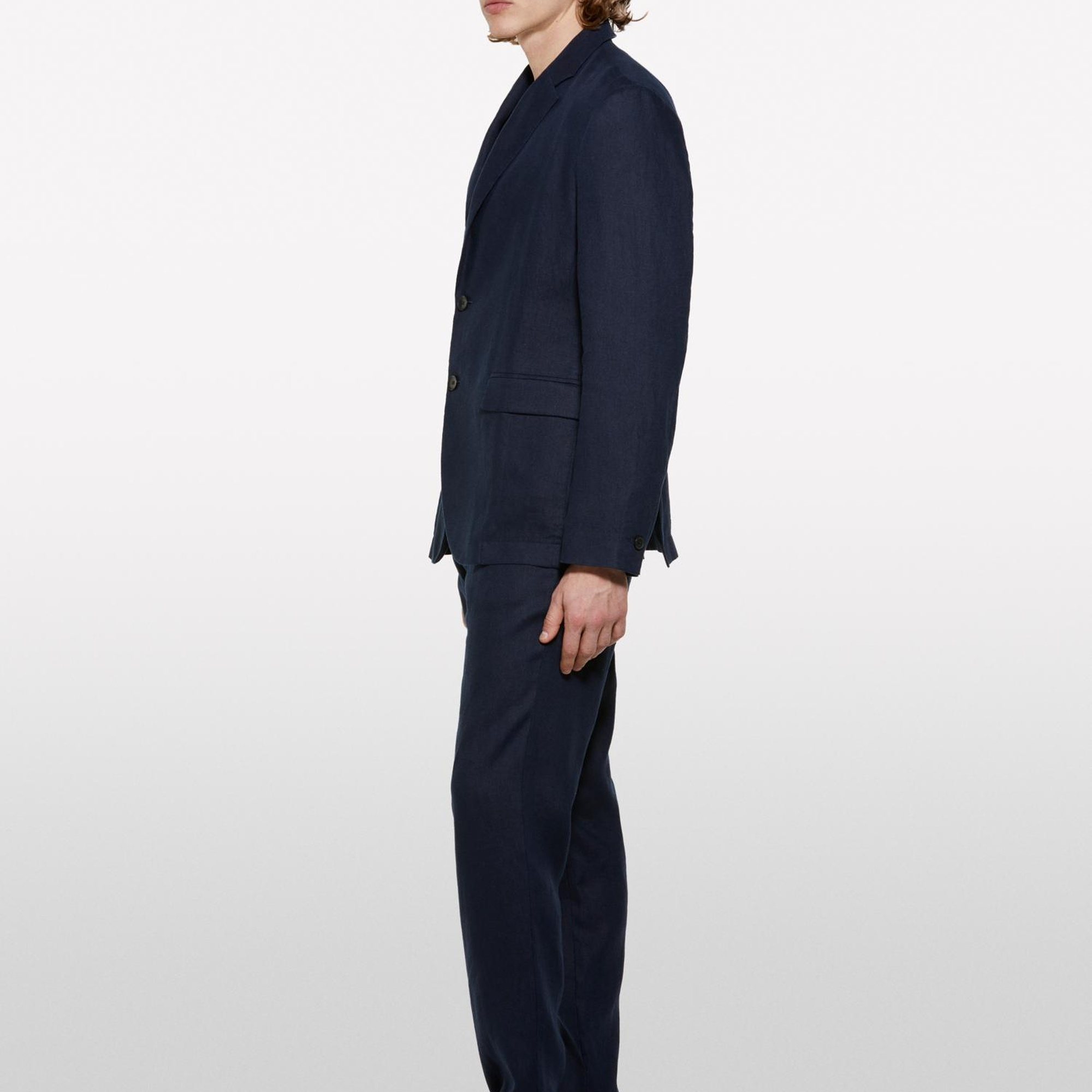 Erkek Koyu Lacivert %100 Keten Astarsız Rahat Kalıp Ceket