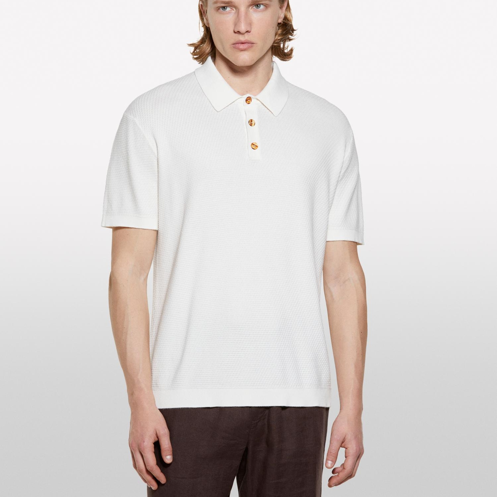 Erkek Açık Krem %100 Pamuk Triko Polo T-Shirt