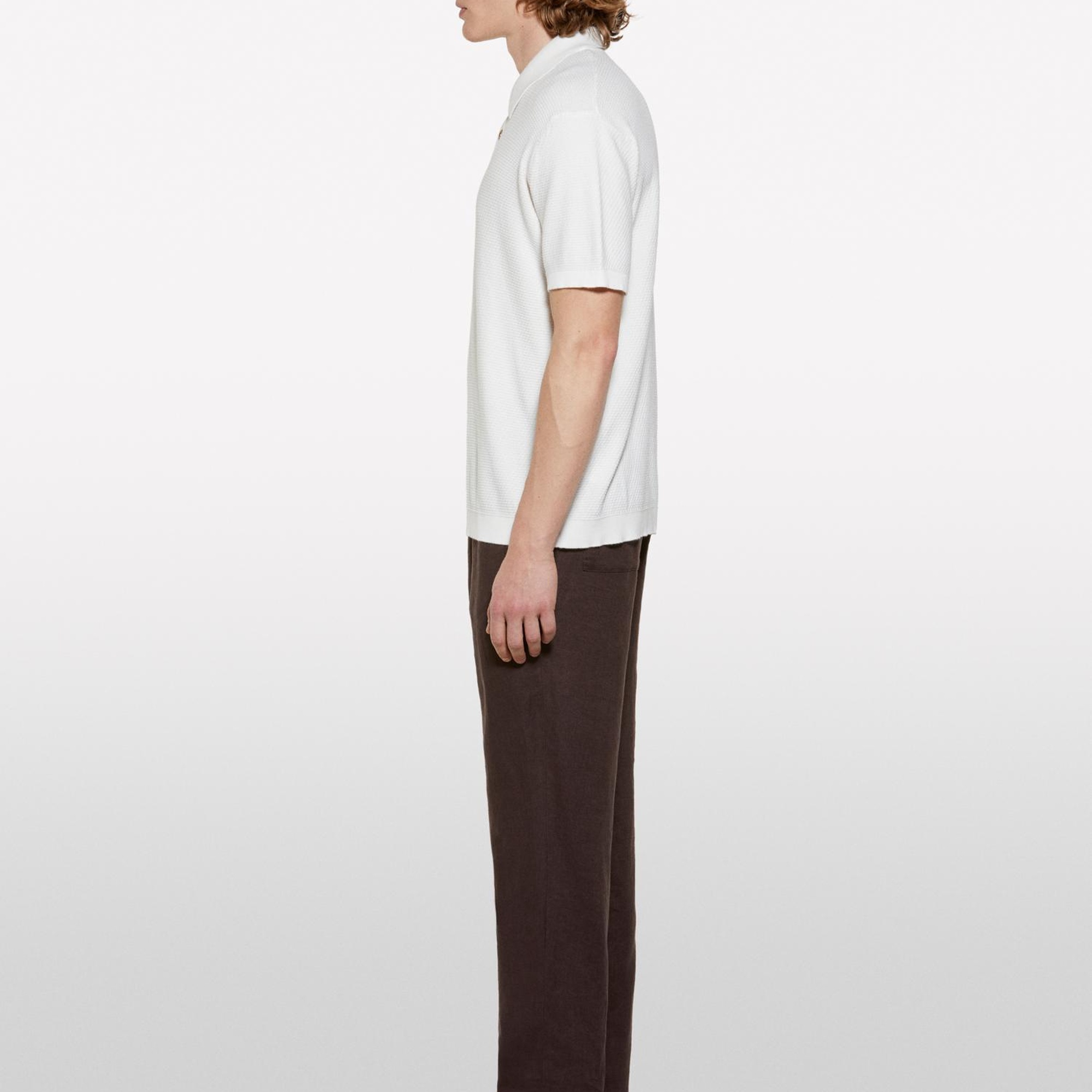 Erkek Açık Krem %100 Pamuk Triko Polo T-Shirt