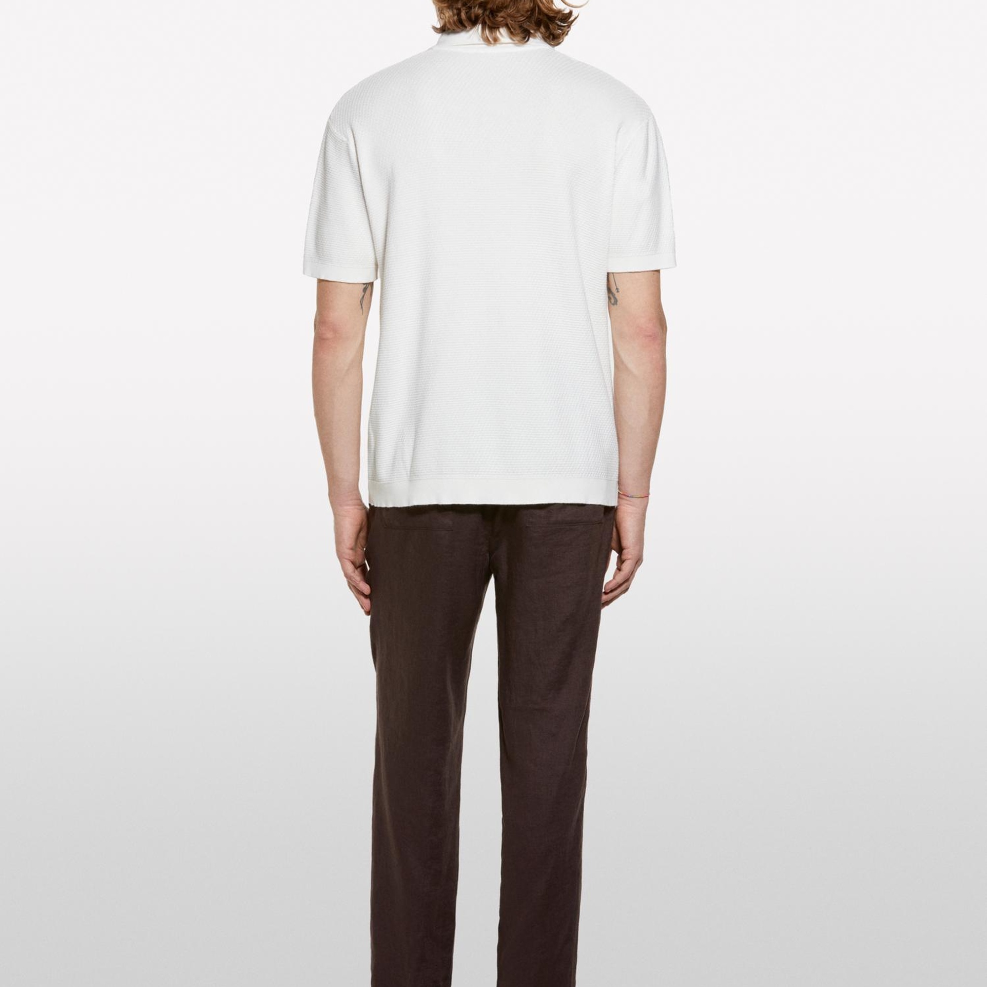 Erkek Açık Krem %100 Pamuk Triko Polo T-Shirt