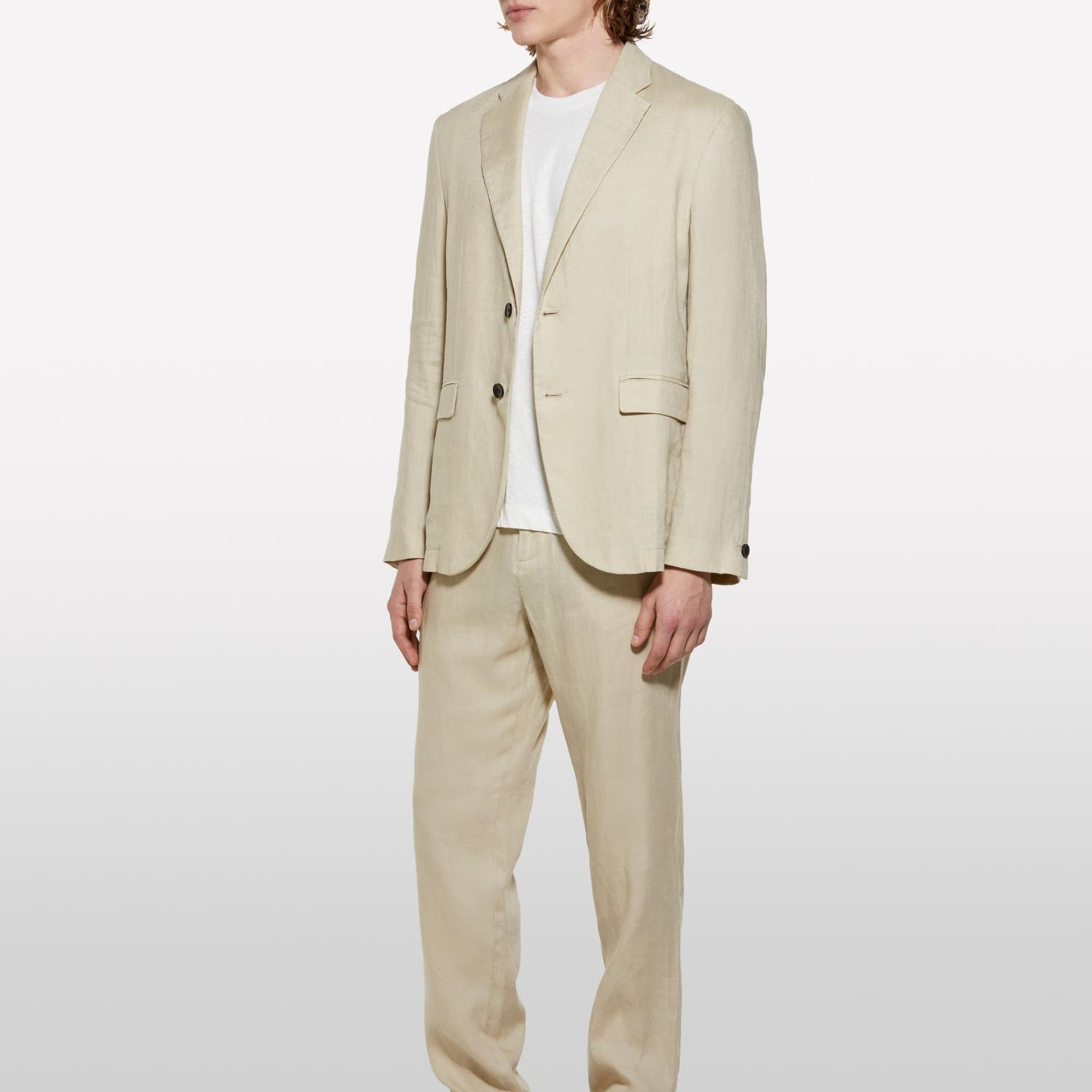 Erkek Bej %100 Keten Astarsız Rahat Kalıp Ceket